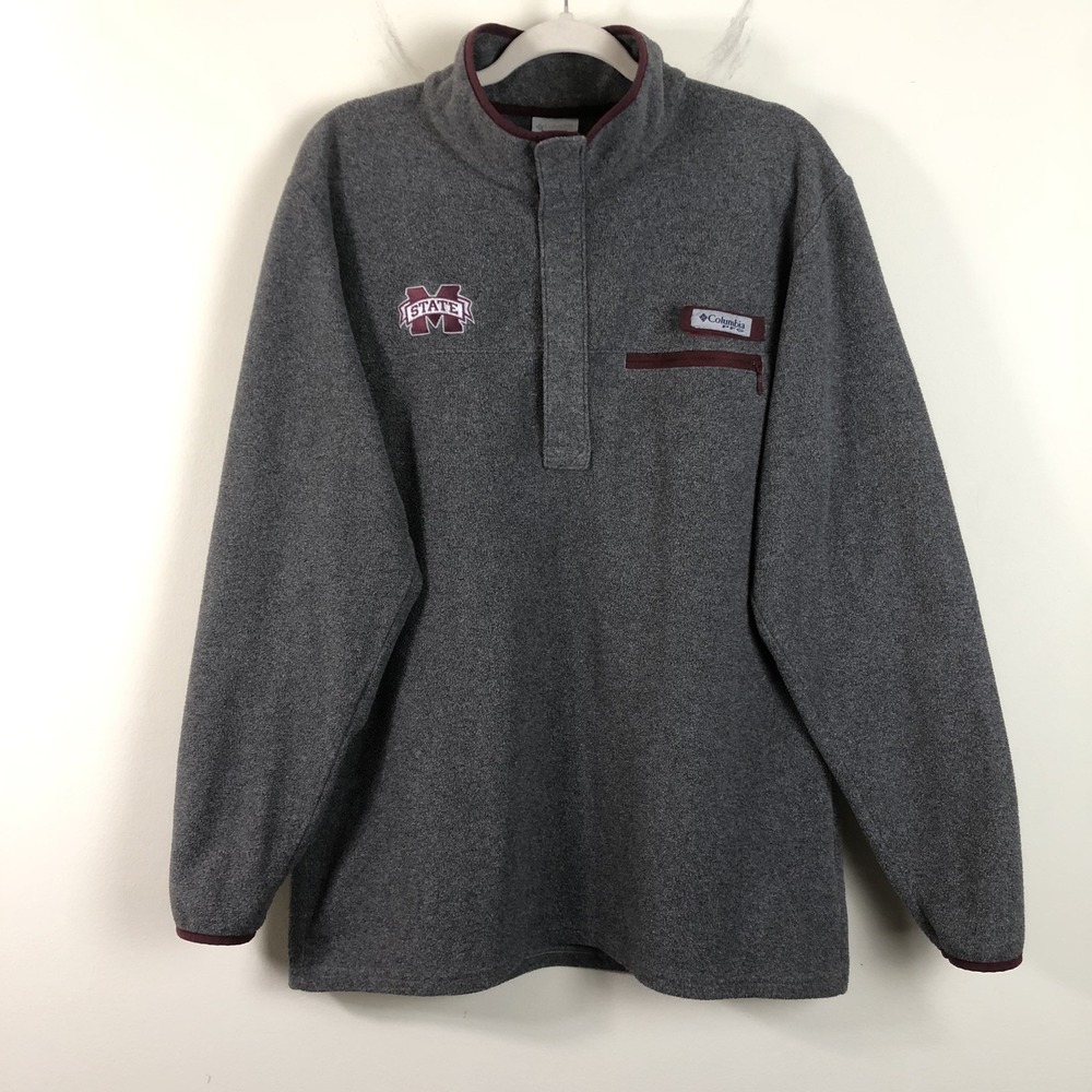 Mississippi State Columbia 1/4 Snap Button Pullover Men L Gray PFG Fishing NCAA